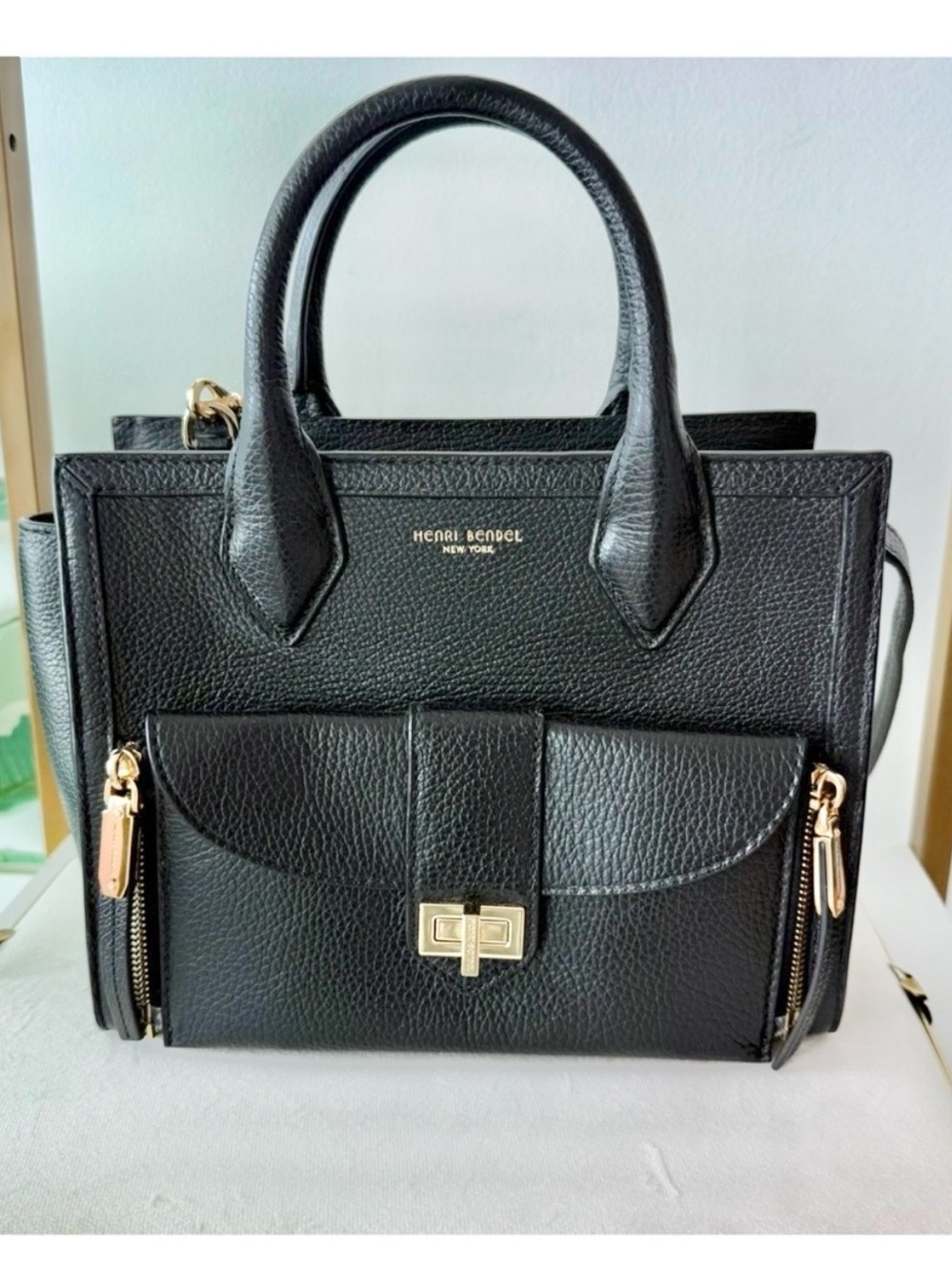 Henri Bendel Black Leather Gold Hardware Mini Rivington Bag Crossbody Purse